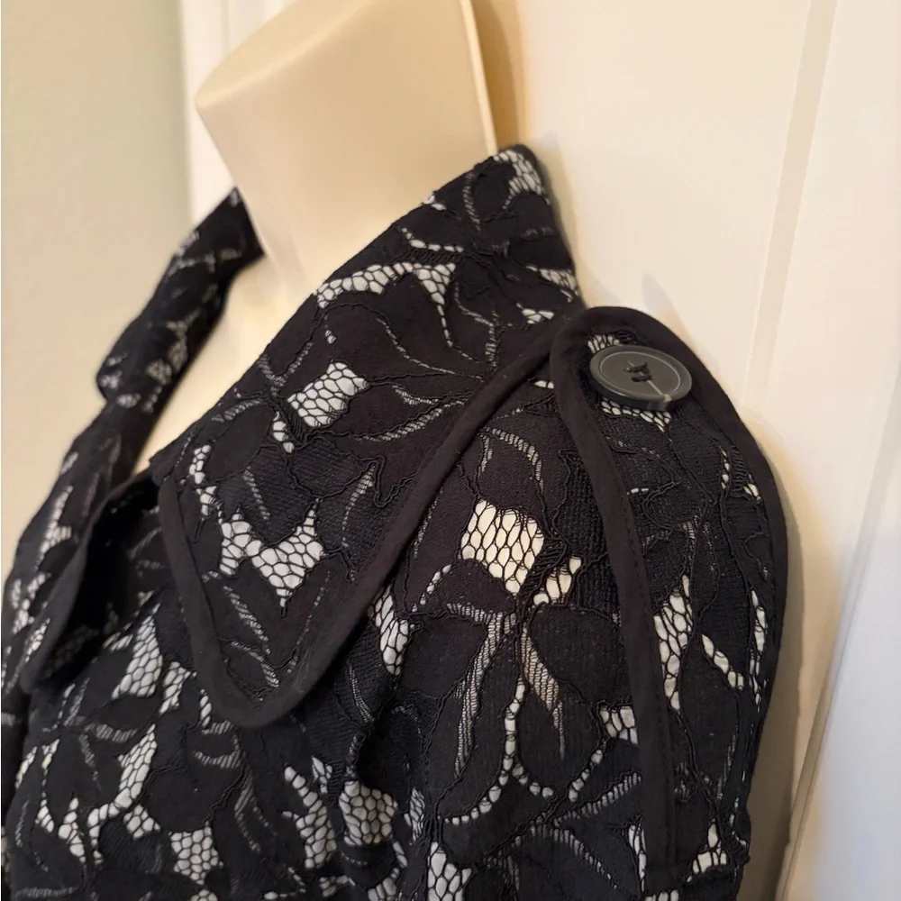 VENUS Vintage Black Lace Trench Coat - Picture 5 of 11